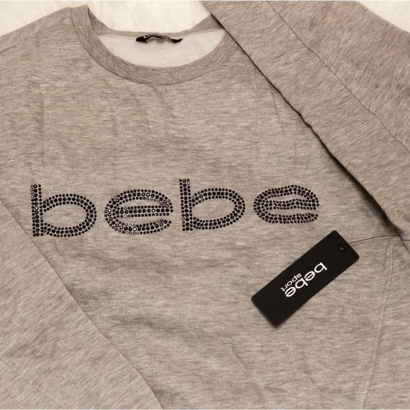NWT Bebe Sport heather grey rhinestone pullover, Sz. 1X - Picture 2 of 5